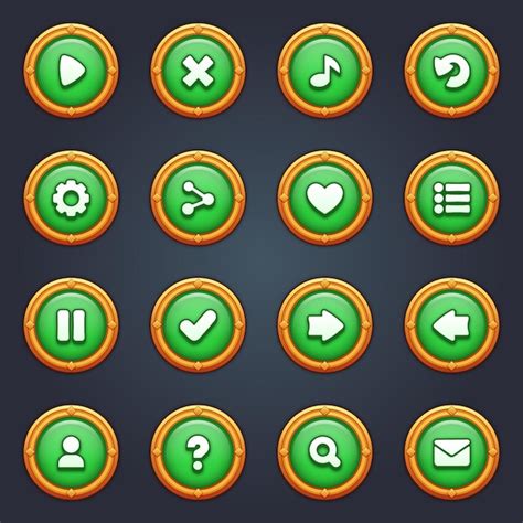 Juego Ui Conjunto De Botones Verdes En Estilo De Dibujos Animados Gui