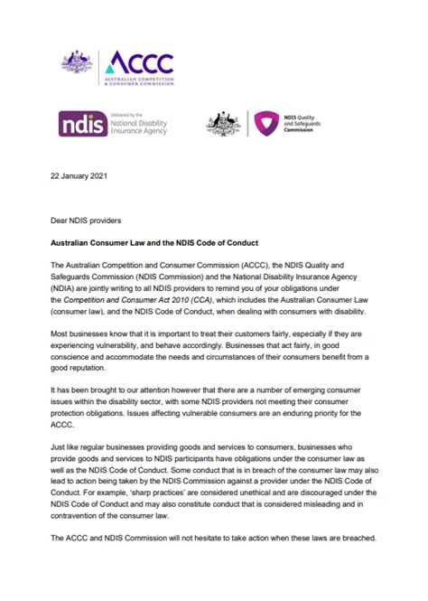 Joint Letter From The ACCC NDIA And NDIS Commission January 2021 ACCC