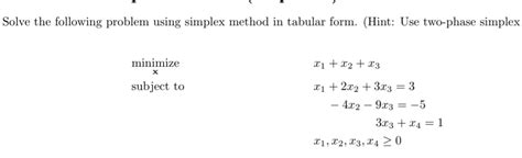 Solved Solve The Following Problem Using Simplex Method In Chegg