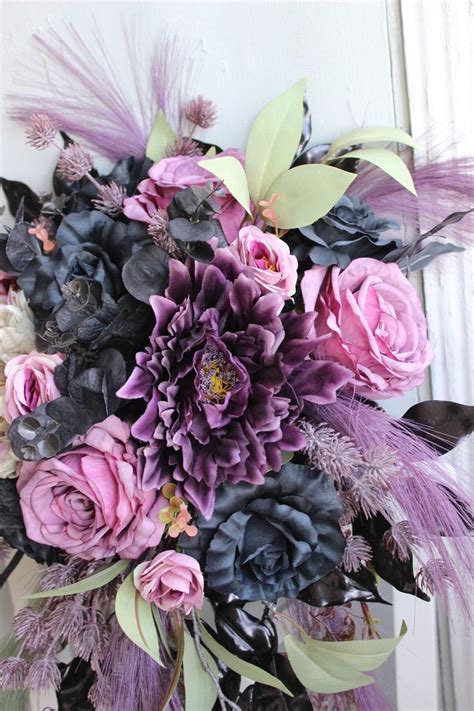 Dusty Purple Black Bouquet Gothic Wedding Bouquet Moody Etsy Black