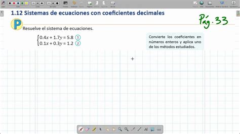 1 12 Sistemas De Ecuaciones Con Coeficientes Decimales U2 Youtube
