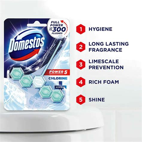 Buy Domestos Power 5 Toilet Rim Block Chlorine Limescale Removal With Long Lasting Fragrance 55g