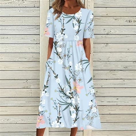 Robe Mi Longue Femme Robe Casual Manche Courte Printemps Eté Basique