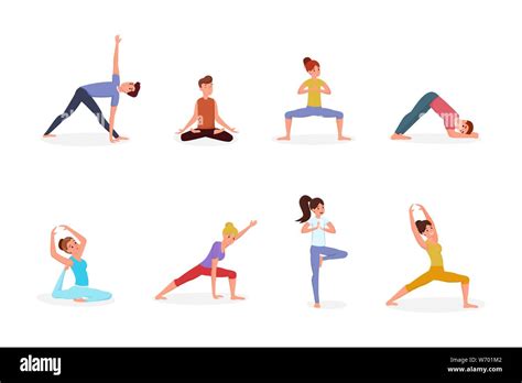 People Doing Yoga Vector Illustration Set People In Yoga Poses Men