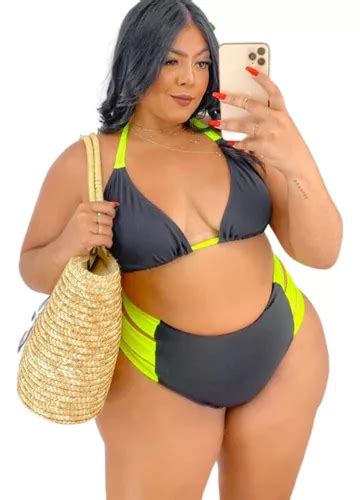 Biquini Plus Size Cintura Alta Tiras Laterais Preto Colorido MercadoLivre