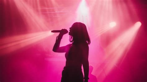 Silhouette Of A Female Singer Performing On The Stage Holding The