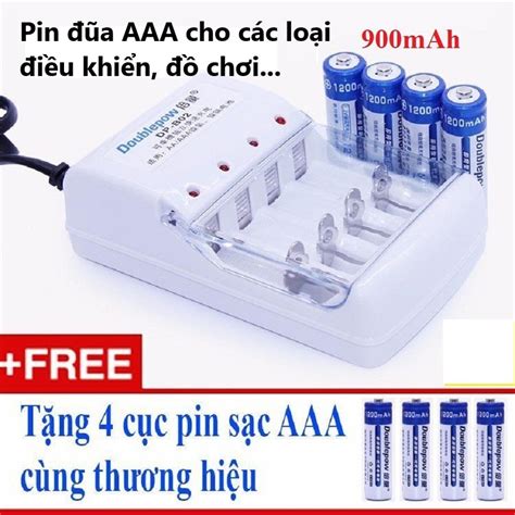 Sạc Pin Doublepow DP B02 và 4 pin tiểu sạc Doublepow AA 1200mAh AAA