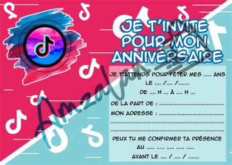 Lot De Cartes Invitations Anniversaire Enfant Ados Tik Tok