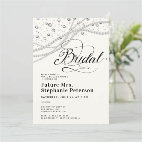 Diamonds Pearls Black White Chic Mrs Bridal Shower Invitation Zazzle