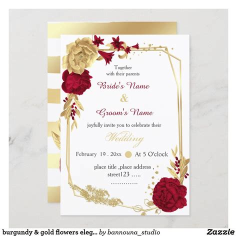 Burgundy Gold Flowers Elegant Geometric Wedding Invitation Vintage