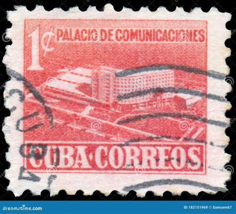 Stamp Printed In Cuba Shows Communication Palace In Havana Editorial