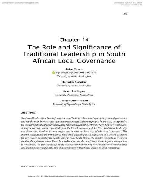 PDF The Role And Significance Of Traditional Leadership In South