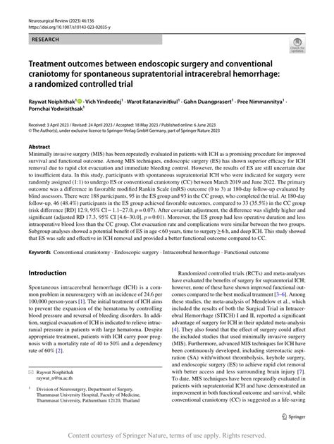 Treatment Outcomes Between Endoscopic Surgery And Conventional