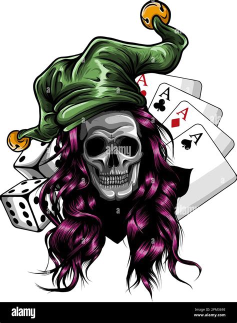 Woman Skull In Jester Hat Vector Illustration On White Background Stock