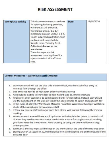 Warehouse Risk Assessment 4 Examples Format Pdf