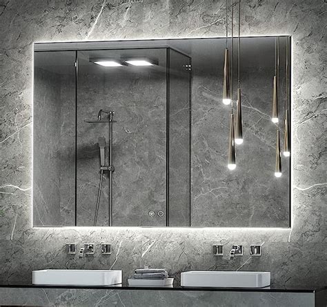 Keonjinn 48 X 36 Inch Backlit LED Bathroom Mirror With Acrylic Wrapped