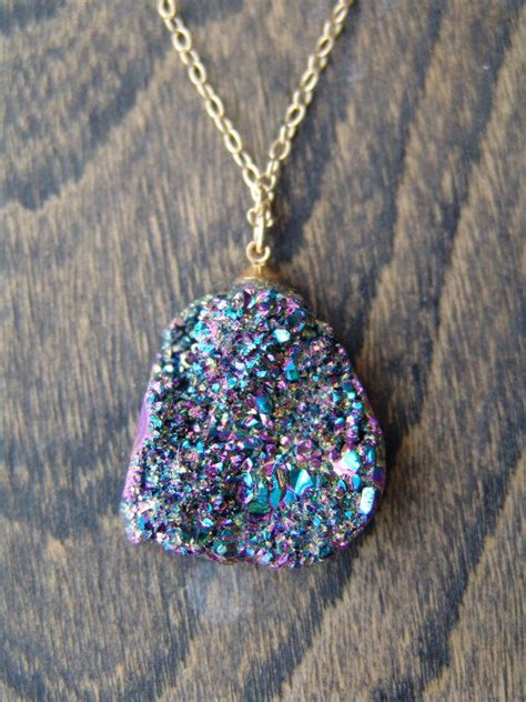 Sale Titanium Quarz Rainbow Druzy Geode Necklace Etsy Gioielli