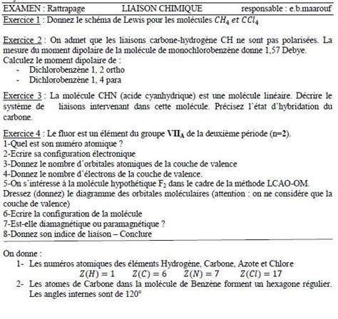 Liaisons Chimiques Exercices Examens Corrig S Pdf