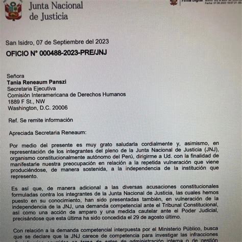 Presidenta De La Jnj Envió Una Carta A La Cidh Por Recursos Presentados