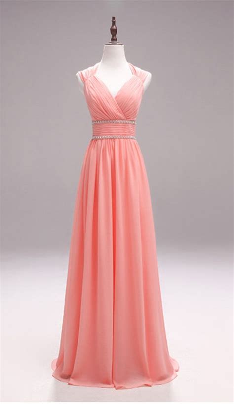 Sexy Prom Dress Long Chiffon Prom Dress V Neck Prom Dress Floor Length Evening Dressbeading