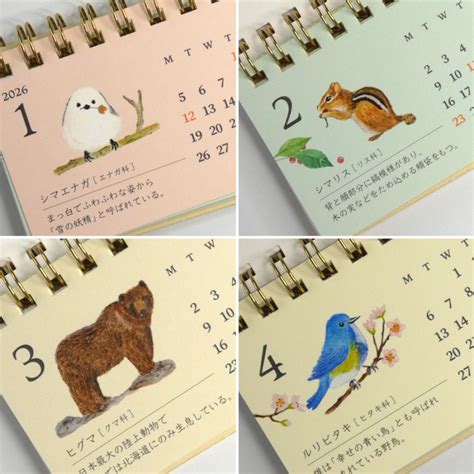 mini japanese calendar illustrated forest animals