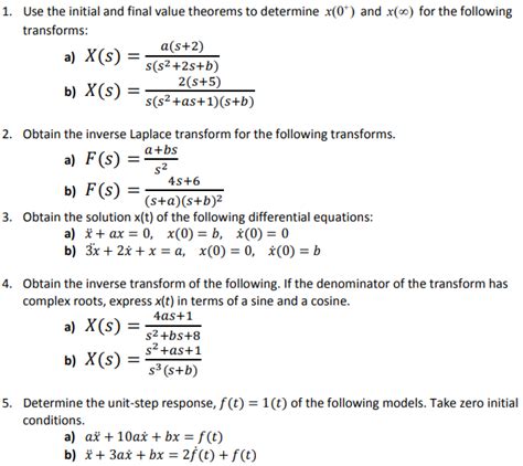 Solved 1 Use The Initial And Final Value Theorems To