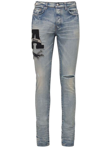 Amiri Blue Distressed Denim Patch Applique Detailed Slim Fit Jeans M