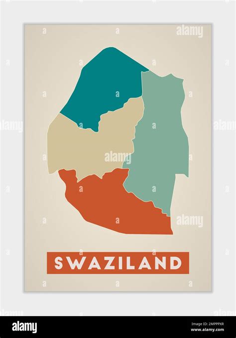 Swaziland Poster Map Of The Country With Colorful Regions Shape Of