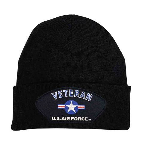 Usaf Veteran With Roundel Graphic Custom Edition Patch Black Knit Winter Hat