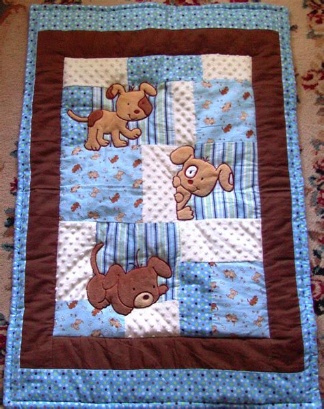 Puppy Baby Quilt Minky Flannel Blanket Patchwork Flannel Back Boy