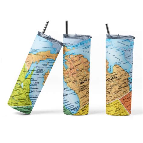 20oz Skinny Tumbler Wrap State Of Michigan Map Tumbler Design Michigan Cities Tumbler Wrap