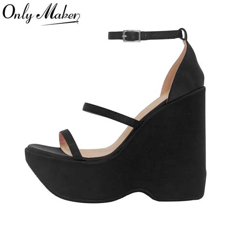 Onlymaker Women Black Open Toe Platform Wedges Chunky Sandals Platform