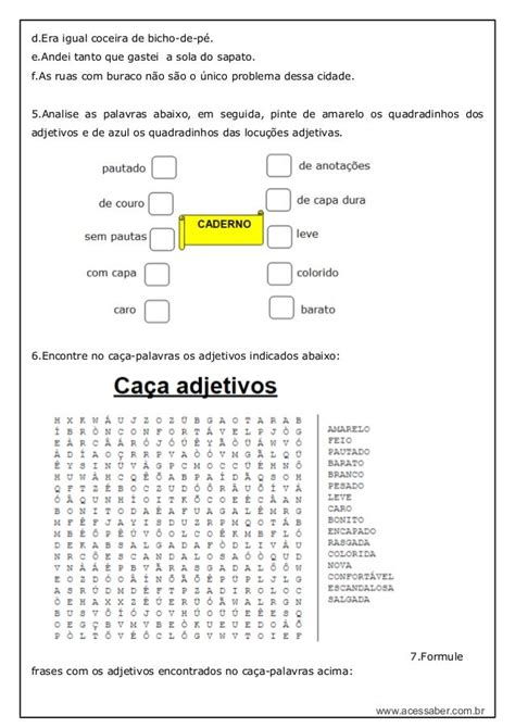 Word Atividade De Português Adjetivo 6º Ano Modelo Editável