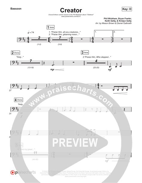 Creator Choral Anthem SATB Bassoon Sheet Music PDF Phil Wickham