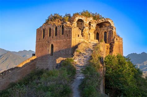 Scenic View Of Sunrise Over The Great Wall Of China Stock Image Image