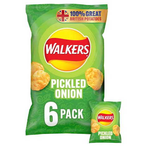 Walkers Crisps Chips Pickled Onion 6 Pack 6 X 25g 366004