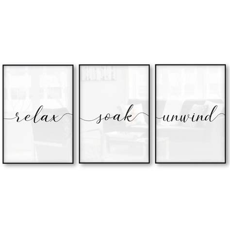 Bathroom Wall Art Prints Poster Bathroom Wall Decor Relax Soak Unwind Set Of 3 Posters And