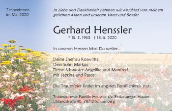 Traueranzeigen von Gerhard Henssler Schwarzwälder Bote Trauer