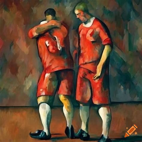 Football Players With Red Trikots In Bavarian Leather Pants By Cezanne