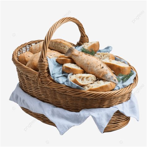 Composición Realista De Pan Con Cesta Llena De Baguettes Y Tostadas PNG