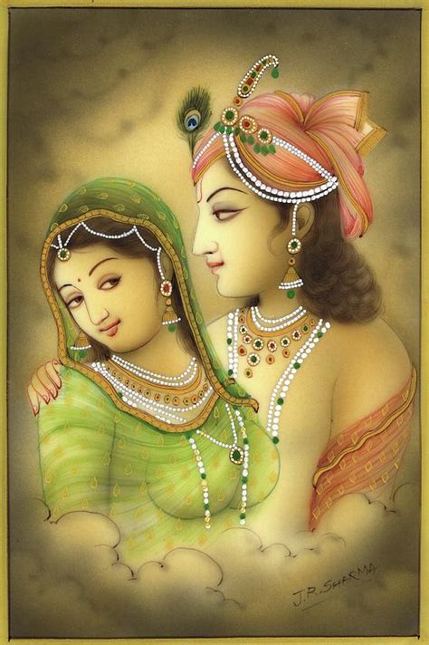 Krishna Radha Painting Handmade Hindu Religious Indian God Goddess