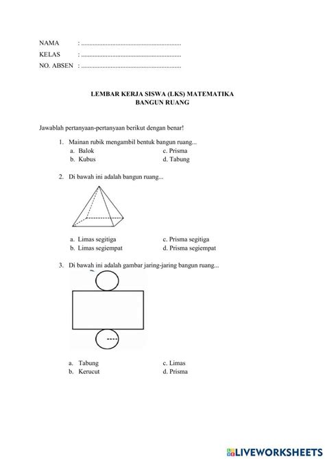 Bangun Ruang Online Activity For 6 Live Worksheets