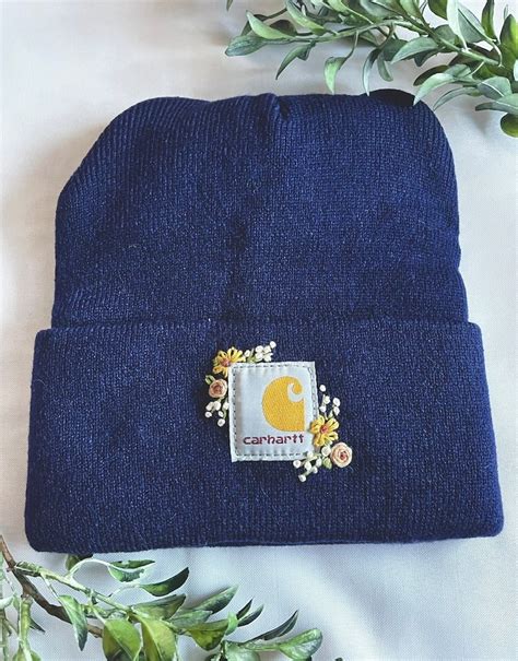 Custom Hand Embroidered Carhartt Hat Floral Beanie Etsy