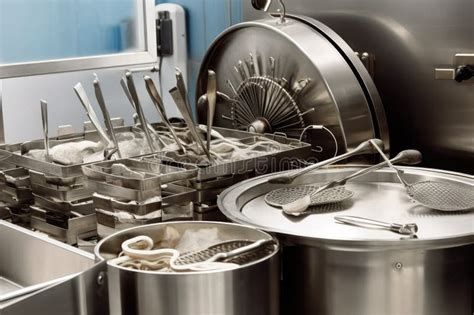 Surgical Instruments Being Sterilized In Autoclave With Steam And Heat