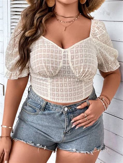 Shein Essnce Plus Sweetheart Neck Puff Sleeve Crop Blouse Shein Usa