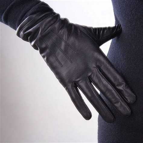 Buy Womens Genuine Leather Gloves Black Sheepskin Finger Driving Gloves Spring