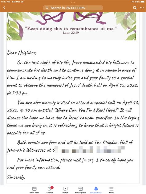 Jw Memorial Invitation Letter Writing Sample