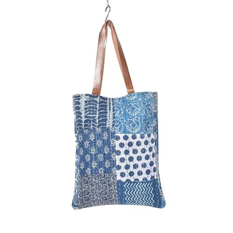 Sac De Plage Patchwork Indigo Kantha Marinera