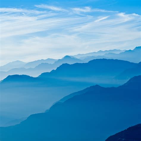 Mountains Wallpaper 4K, Blue Sky, Mountain range, Fog