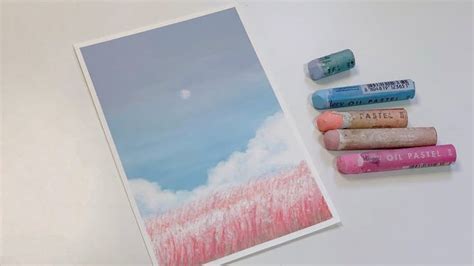 오일파스텔 초보 가을 하늘 핑크뮬리 그리기 Drawing Pink Muhly with oil pastel for